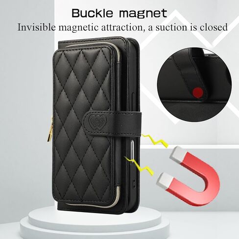 Wallet Case for iPhone 16 Pro Max 6.9 inch with Zipper Card Holder & Shoulder Strap & Wrist Strap, Crossbody Purse Handbag Stylish Protective Cover for iPhone 16 Pro Max -Black in Saudi Arabia
