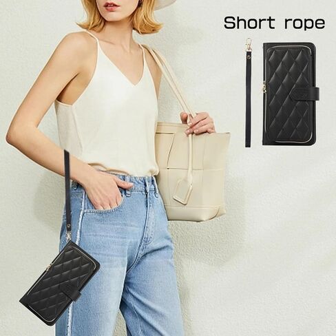 Wallet Case for iPhone 16 Pro Max 6.9 inch with Zipper Card Holder & Shoulder Strap & Wrist Strap, Crossbody Purse Handbag Stylish Protective Cover for iPhone 16 Pro Max -Black in Saudi Arabia