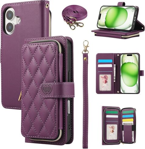 Wallet Case for iPhone 16 Pro Max 6.9 inch with Zipper Card Holder & Shoulder Strap & Wrist Strap, Crossbody Purse Handbag Stylish Protective Cover for iPhone 16 Pro Max -Black in Saudi Arabia