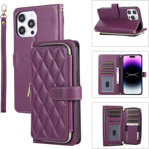 Wallet Case for iPhone 16 Pro Max 6.9 inch with Zipper Card Holder & Shoulder Strap & Wrist Strap, Crossbody Purse Handbag Stylish Protective Cover for iPhone 16 Pro Max -Black in Saudi Arabia