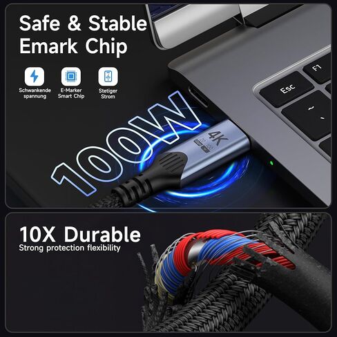 كابلات USB c قصيرة 2 حزمة 2 قدم، شحن سريع من النوع C 100 وات، كابل بيانات usbc 20 جيجابت في الثانية، USB 3.2 عالي السرعة الجيل 2x2، فيديو 4K@60 هرتز، متوافق مع الشاشة/العرض Thunderbolt 4/3 in Kuwait