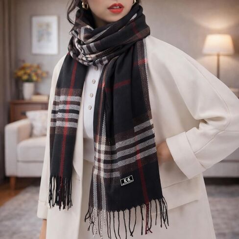 Women Tartan Scarf - Winter Plaid Blanket Scarves Long Soft Warm Tartan Check Scarfs Ladies Wool Spinning Tassel Shawl Stole in Saudi Arabia
