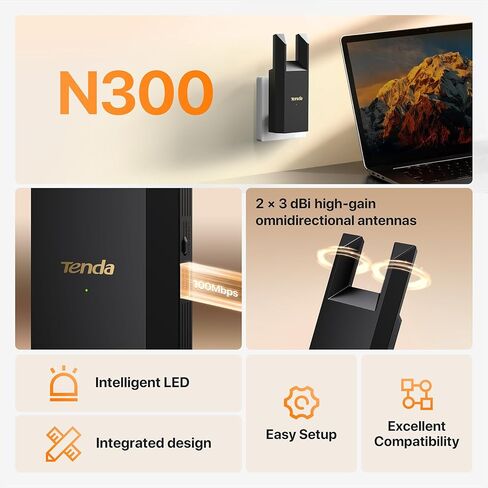 Tenda WiFi Extender N300 WiFi Extender,with Ethernet Port, Up to 800 Sq. Ft.,Single Band WiFi Range Extender,Repeater Mode&AP Mode,Easy Setup,2.4GHz only(R10-BK) in Saudi Arabia