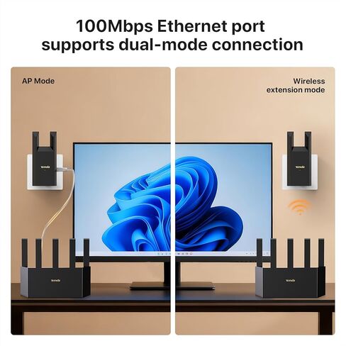 Tenda WiFi Extender N300 WiFi Extender,with Ethernet Port, Up to 800 Sq. Ft.,Single Band WiFi Range Extender,Repeater Mode&AP Mode,Easy Setup,2.4GHz only(R10-BK) in Saudi Arabia