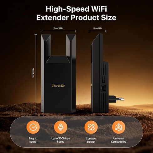 Tenda WiFi Extender N300 WiFi Extender,with Ethernet Port, Up to 800 Sq. Ft.,Single Band WiFi Range Extender,Repeater Mode&AP Mode,Easy Setup,2.4GHz only(R10-BK) in Saudi Arabia