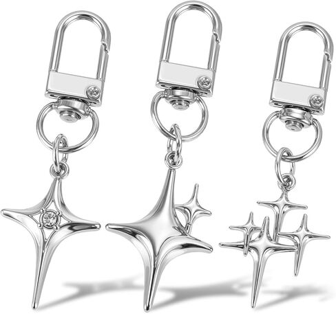 3 Pcs Vintage Star Keychain Y2k Silver Star Keyring for Handbag Backpack Goth Keychain Key Ring Charm Aesthetic Metal Car Accessories for Purse Handbag(Gold) in Kuwait