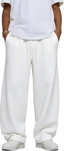 Men's Wide Leg Sweatpants Baggy Casual Drawstring Waist Joggers Lounge Sweat Pants with Pockets in Saudi Arabia