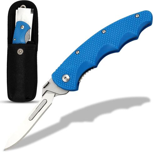 Wiebe Arctic Fox Skinning Knife - Replaceable Blade Hunting Knife with 24 "Wicked Sharp Blades, Ergonomic Non-Slip Polymer Handle & Nylon Sheath – Precision Skinning for Fox, Mink, Muskrat & Caping in Kuwait