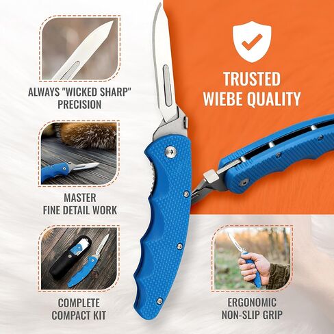 Wiebe Arctic Fox Skinning Knife - Replaceable Blade Hunting Knife with 24 "Wicked Sharp Blades, Ergonomic Non-Slip Polymer Handle & Nylon Sheath – Precision Skinning for Fox, Mink, Muskrat & Caping in Kuwait