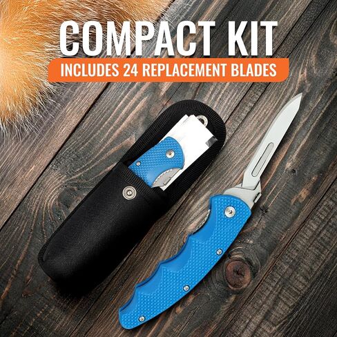 Wiebe Arctic Fox Skinning Knife - Replaceable Blade Hunting Knife with 24 "Wicked Sharp Blades, Ergonomic Non-Slip Polymer Handle & Nylon Sheath – Precision Skinning for Fox, Mink, Muskrat & Caping in Kuwait