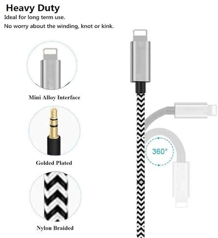 سلك Aux من esbeecables لهاتف iPhone 6FT، [معتمد من Apple MFi] Lightning إلى 3.5 مم محول مقبس سماعة الرأس ذكر Aux ستيريو من النايلون المضفر كابل صوت لهاتف iPhone 14 13 12 11 Pro Max XS XR X 8 7 6 5 in Kuwait