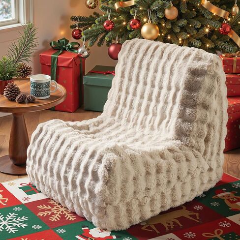 Modern Bean Bag Chair, Large Bean Bag Couch for Adults with Memory Foam Filled, Soft Faux Bunny Fur Lazy Chair for Living Room Bedroom Dorm Apartment, No Assembly Required, Beige in Saudi Arabia