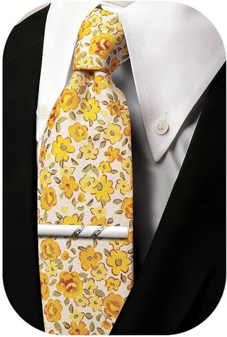 Barry.Wang Men's Cotton Ties Flower 3.15" Necktie Printed Skinny Tie Sets Clip Extra Long Flower Wedding Party in Saudi Arabia