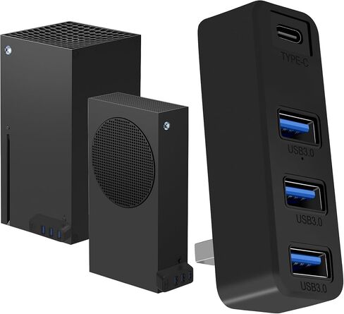 Joso 4 Ports USB Hub 3.0 for Xbox Series X & S, USB Splitter Expansion Adapter with Type-C for External Hard Drives, Controller Charger, Keyboard, Mouse & More - Black in Kuwait