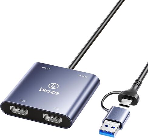 Dual HDMI Adapter, USB C & USB 3.0 to Dual HDMI 60Hz Hub with 100W PD Charging, 2 Monitor Extended Display Adapter for MacBook M1/M2/M3, Windows Laptops, iPad Pro, Chromebook in Saudi Arabia