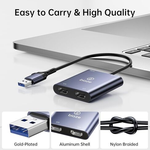 Dual HDMI Adapter, USB C & USB 3.0 to Dual HDMI 60Hz Hub with 100W PD Charging, 2 Monitor Extended Display Adapter for MacBook M1/M2/M3, Windows Laptops, iPad Pro, Chromebook in Saudi Arabia