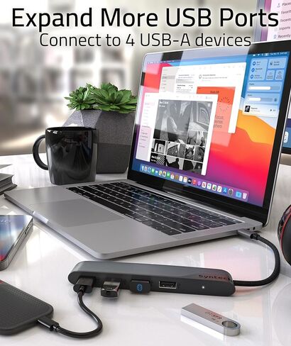 Syntech USB C to USB Hub 4 Ports, Syntech Type C to USB 3.0 Hub with A USB C to USB Adapter (USB 2.0), Thunderbolt 3 to USB Hub, Compatible with iPad Pro, iMac in Saudi Arabia
