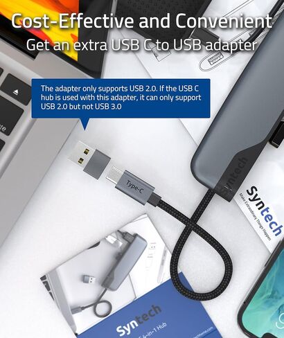 Syntech USB C to USB Hub 4 Ports, Syntech Type C to USB 3.0 Hub with A USB C to USB Adapter (USB 2.0), Thunderbolt 3 to USB Hub, Compatible with iPad Pro, iMac in Saudi Arabia
