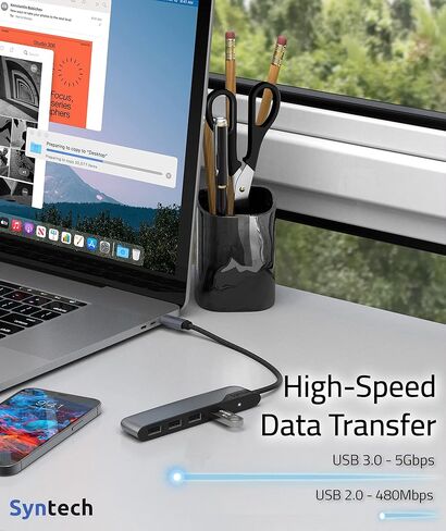 Syntech USB C to USB Hub 4 Ports, Syntech Type C to USB 3.0 Hub with A USB C to USB Adapter (USB 2.0), Thunderbolt 3 to USB Hub, Compatible with iPad Pro, iMac in Saudi Arabia