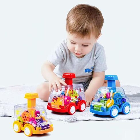 Push Go Cars for Toddlers 1-3, 3 Pack Transparent Gear Press and Go Toy Cars, No Battery Inertia Cars for 1 Year Old Boys Girls, First Birthday Gift in Kuwait
