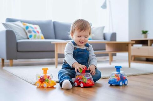 Push Go Cars for Toddlers 1-3, 3 Pack Transparent Gear Press and Go Toy Cars, No Battery Inertia Cars for 1 Year Old Boys Girls, First Birthday Gift in Kuwait