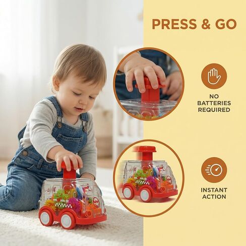 Push Go Cars for Toddlers 1-3, 3 Pack Transparent Gear Press and Go Toy Cars, No Battery Inertia Cars for 1 Year Old Boys Girls, First Birthday Gift in Kuwait