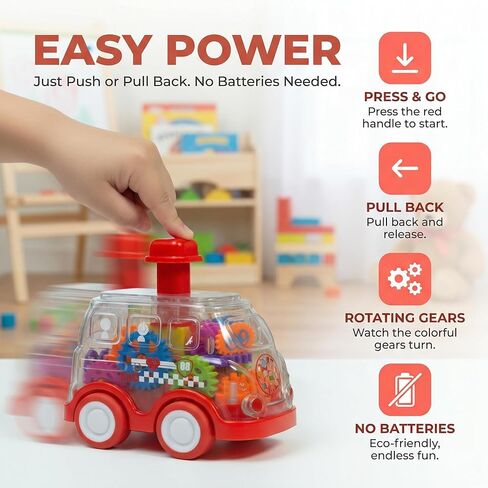 Push Go Cars for Toddlers 1-3, 3 Pack Transparent Gear Press and Go Toy Cars, No Battery Inertia Cars for 1 Year Old Boys Girls, First Birthday Gift in Kuwait