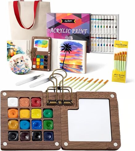 مجموعة ألوان مائية للسفر - مجموعة ألوان مائية صغيرة محمولة مع فرش، لوحة ألوان مائية للجيب، مجموعة طلاء صغيرة للمبتدئين والطلاب وفناني الهواة ومحبي فنون السفر (8) in Kuwait