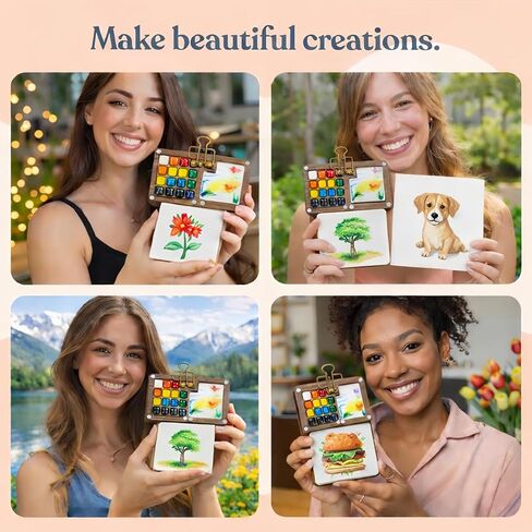 مجموعة ألوان مائية للسفر - مجموعة ألوان مائية صغيرة محمولة مع فرش، لوحة ألوان مائية للجيب، مجموعة طلاء صغيرة للمبتدئين والطلاب وفناني الهواة ومحبي فنون السفر (8) in Kuwait