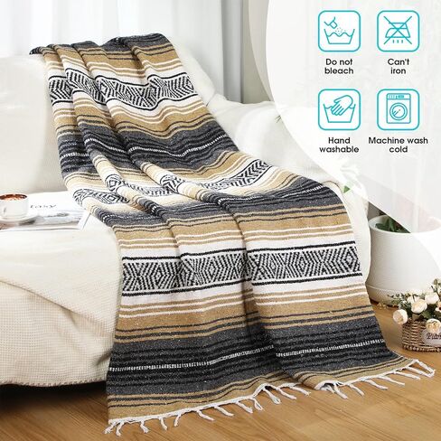 Oudain 1 Pack Mexican Blankets and Throws 45 x 70 Inch, Cotton Outdoor Camping Cozy Baja Blanket Woven Serape Restorative Yoga Fiesta Fall Autumn Essential Supplies (Boho Green Mix) in Saudi Arabia