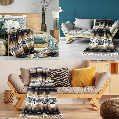 Oudain 1 Pack Mexican Blankets and Throws 45 x 70 Inch, Cotton Outdoor Camping Cozy Baja Blanket Woven Serape Restorative Yoga Fiesta Fall Autumn Essential Supplies (Boho Green Mix) in Saudi Arabia