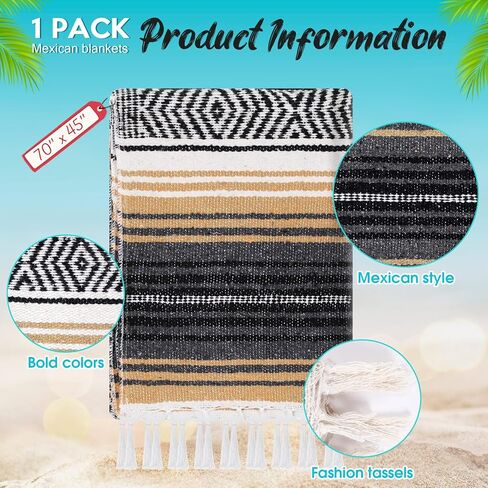 Oudain 1 Pack Mexican Blankets and Throws 45 x 70 Inch, Cotton Outdoor Camping Cozy Baja Blanket Woven Serape Restorative Yoga Fiesta Fall Autumn Essential Supplies (Boho Green Mix) in Saudi Arabia