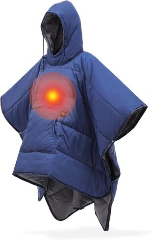 Preboun Heated Blanket Battery Operated 3-temp Thermal Poncho Sleeping Bag Winter Wearable Hooded Water Resistant Cloak Cape with Portable Sack for Men Women Outdoor Sport Backpacking Hiking Hunting in Saudi Arabia