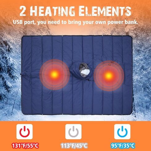 Preboun Heated Blanket Battery Operated 3-temp Thermal Poncho Sleeping Bag Winter Wearable Hooded Water Resistant Cloak Cape with Portable Sack for Men Women Outdoor Sport Backpacking Hiking Hunting in Saudi Arabia