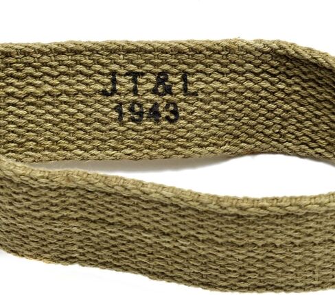 M1 Garand Canvas Rifle Sling with Correct WW2 Hardware Lt. OD Marked JT&L 1943 in Saudi Arabia
