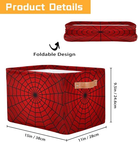 Storage Bins Red Spider Web Large Collapsible Rectangle Shelf Closet Organizer Baskets for Kids Toys, Dirty Clothes, Bedroom, Bathroom, Nursery Decor, Gift Basket in Saudi Arabia