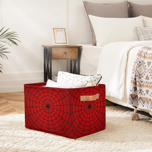Storage Bins Red Spider Web Large Collapsible Rectangle Shelf Closet Organizer Baskets for Kids Toys, Dirty Clothes, Bedroom, Bathroom, Nursery Decor, Gift Basket in Saudi Arabia