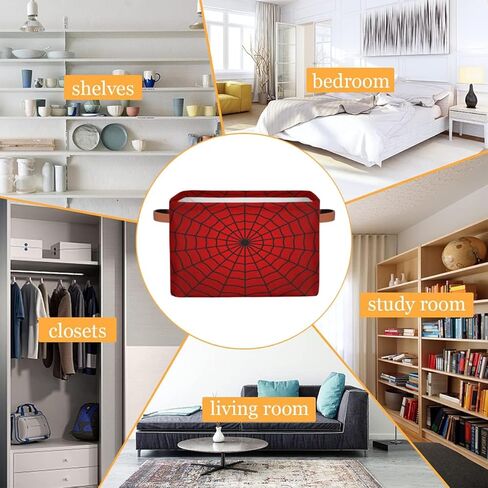 Storage Bins Red Spider Web Large Collapsible Rectangle Shelf Closet Organizer Baskets for Kids Toys, Dirty Clothes, Bedroom, Bathroom, Nursery Decor, Gift Basket in Saudi Arabia