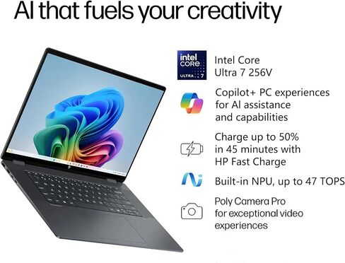 لاب توب اتش بي اومني بوك اكس فليب 2 في 1 | 16 بوصة WUXGA IPS Touch | معالج Intel 8-Core Ultra 7 256V | 16 جيجابايت DDR5 1 تيرابايت SSD | Copilot+ AI PC لمصمم الأعمال الاحترافي Win11 مع ملحق DLCA in Kuwait