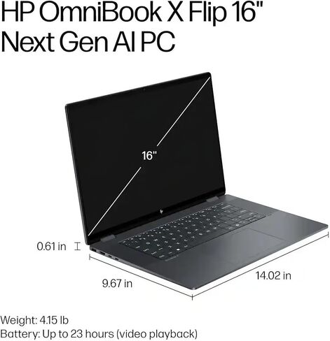 لاب توب اتش بي اومني بوك اكس فليب 2 في 1 | 16 بوصة WUXGA IPS Touch | معالج Intel 8-Core Ultra 7 256V | 16 جيجابايت DDR5 1 تيرابايت SSD | Copilot+ AI PC لمصمم الأعمال الاحترافي Win11 مع ملحق DLCA in Kuwait