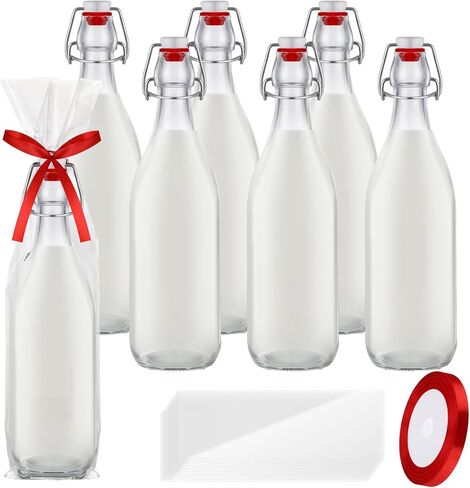 12 Pcs Christmas Coquito Swing Top Glass Bottles 8.5 oz Round Flip Top Brewing Bottles with Pine Needle Stickers for Home Brewing Liqueur DIY Wedding Christmas Gifts Party Favors in Saudi Arabia