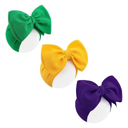 YanJie 7’’ 3PCS Mardi Gras Headband for Baby Girls Purple Hair Bows for Infant Toddler Carnival Accessories Green Headbands Yellow Baby Bow in Saudi Arabia