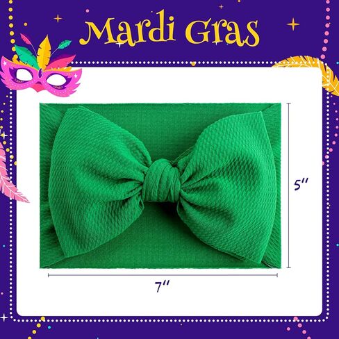 YanJie 7’’ 3PCS Mardi Gras Headband for Baby Girls Purple Hair Bows for Infant Toddler Carnival Accessories Green Headbands Yellow Baby Bow in Saudi Arabia