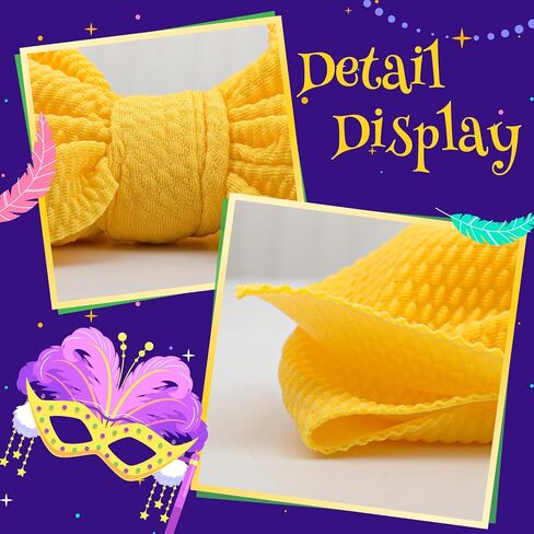YanJie 7’’ 3PCS Mardi Gras Headband for Baby Girls Purple Hair Bows for Infant Toddler Carnival Accessories Green Headbands Yellow Baby Bow in Saudi Arabia