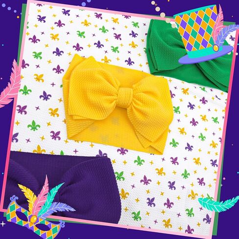 YanJie 7’’ 3PCS Mardi Gras Headband for Baby Girls Purple Hair Bows for Infant Toddler Carnival Accessories Green Headbands Yellow Baby Bow in Saudi Arabia