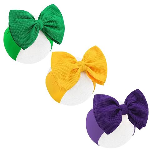 YanJie 7’’ 3PCS Mardi Gras Headband for Baby Girls Purple Hair Bows for Infant Toddler Carnival Accessories Green Headbands Yellow Baby Bow in Saudi Arabia