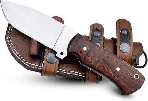 Fixed Blade Knife with Sheath – Compact Horizontal Carry Knife with High Carbon Steel Blade & Rosewood Handle – Best for Outdoor, Camping & Hunting – Durable & Comfortable Belt Carry Design in Saudi Arabia