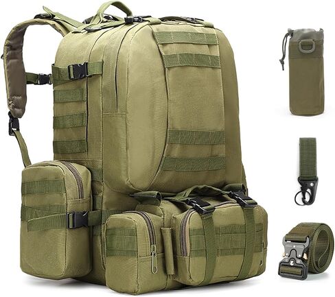 60L Tactical Backpack Military 3-Day Assault Pack, Waterproof Molle System Rucksack with Detachable Bag, Survival Bug Out Backpack for Men & Women(ArmyGreen) in Saudi Arabia