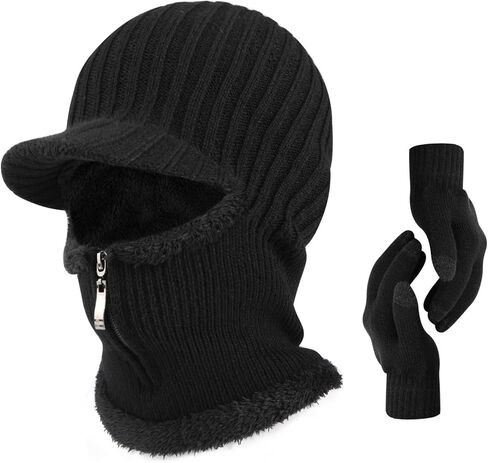 TAGVO Winter Unisex Knitted Balaclava Face Mask Cover Thick Warm Fleece Lining Beanies Hat with Neck Warmer, Windproof Thermal Skiing Mask for Outdoor Sports in Saudi Arabia