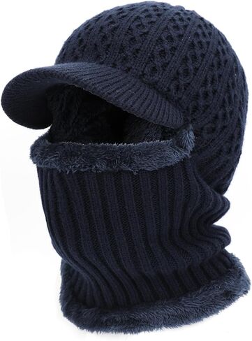 TAGVO Winter Unisex Knitted Balaclava Face Mask Cover Thick Warm Fleece Lining Beanies Hat with Neck Warmer, Windproof Thermal Skiing Mask for Outdoor Sports in Saudi Arabia